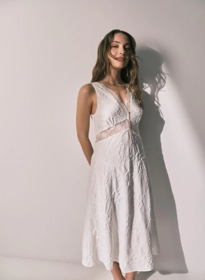 women'secret  Long satin jacquard nightdress in White for Women | Best Price UAE